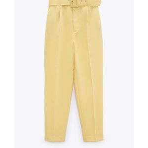 NWT. ZARA pants with fabric covered belt. Yellow. Size small.